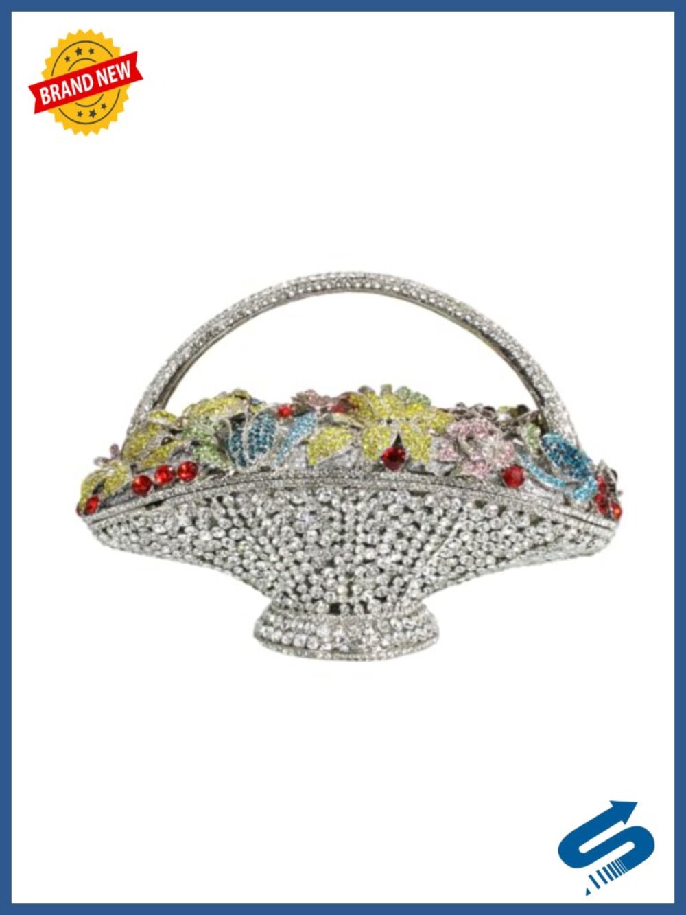Flower Basket Rhinestone Evening Bag Crystal Clutch Purse Wedding Party Handbag